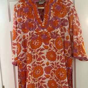 Gretchen Scott Designs Casual Beautiful Embroidered Tunic Dress Lt.Purple/Orange